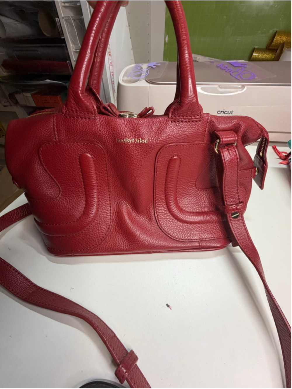 Women's See by Chloe Red Leather Satchel Bag One Size